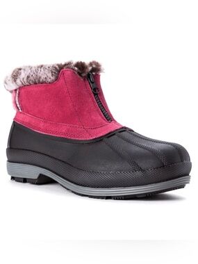 Propet Pink and Black Faux-Fur Winter Zip Ankle Boots Size 10WW